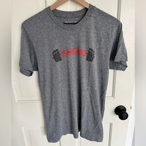 Rogue Heather Gray Short Sleeve Tee with Red Logo and Black Plate Graphic